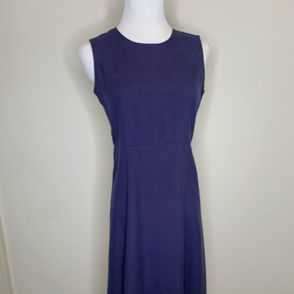 Vintage Blue Purple A Line Dress 100% Silk Sz 4 - Picture 5 of 10